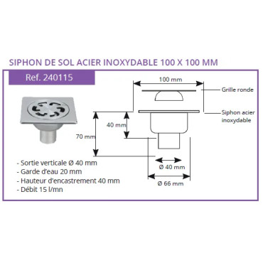 Siphon de sol inox vertical - Qualité 2