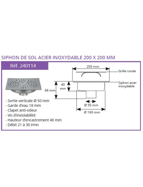 Siphon de sol inox vertical - Qualité