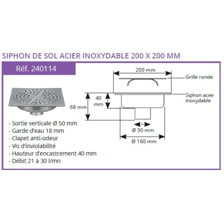 Siphon de sol inox vertical - Qualité