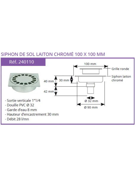 Siphon de sol laiton chromé Solusec 100x100 - Qualité