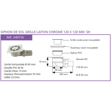 Siphon de sol PVC Solusec horizontale - Qualité 2