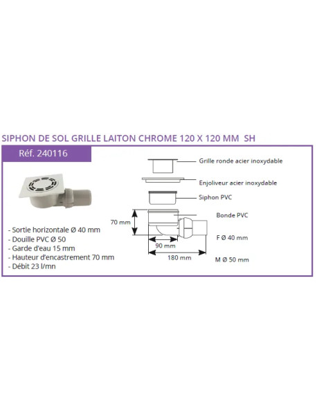 Siphon de sol PVC Solusec horizontale - Qualité