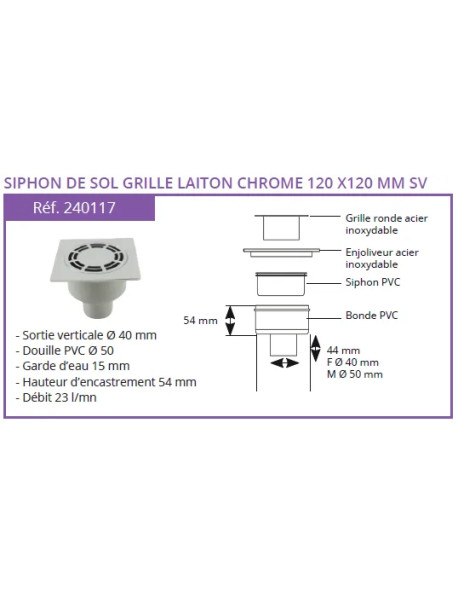 Siphon de sol PVC Solusec verticale - Qualité
