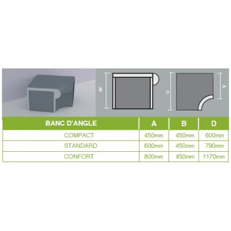 Banc ATIKA avec angle - étanche et esthétique